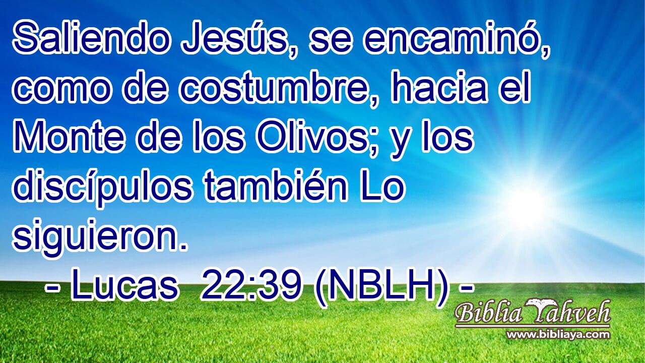  Saliendo Jesús, se encaminó, como de costumbre, hacia el Monte de los Olivos; y los discípulos también Lo siguieron. 