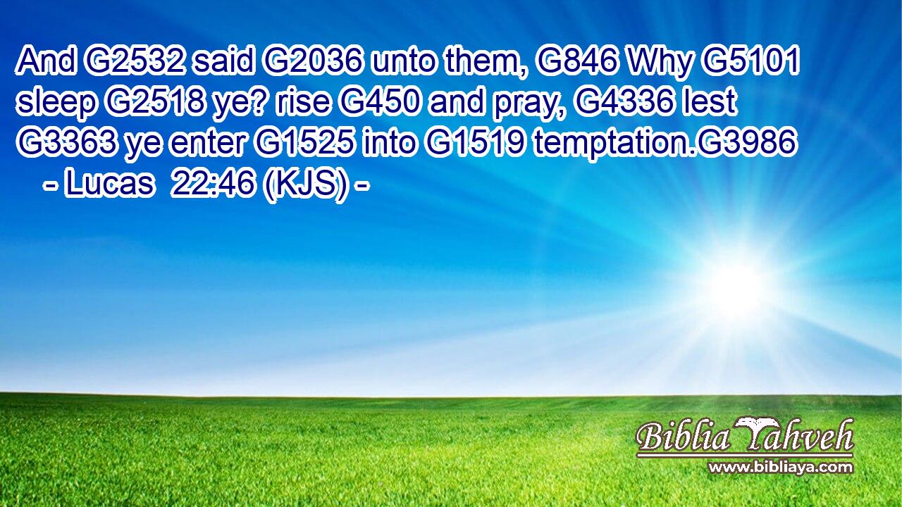 And G2532 said G2036 unto them, G846 Why G5101 sleep G2518 ye? rise G450 and pray, G4336 lest G3363 ye enter G1525 into G1519 temptation.G3986
