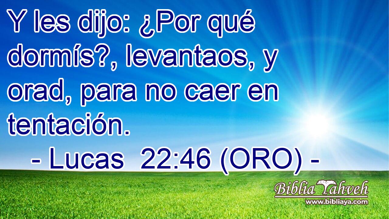  Y les dijo: ¿Por qué dormís?, levantaos, y orad, para no caer en tentación. 