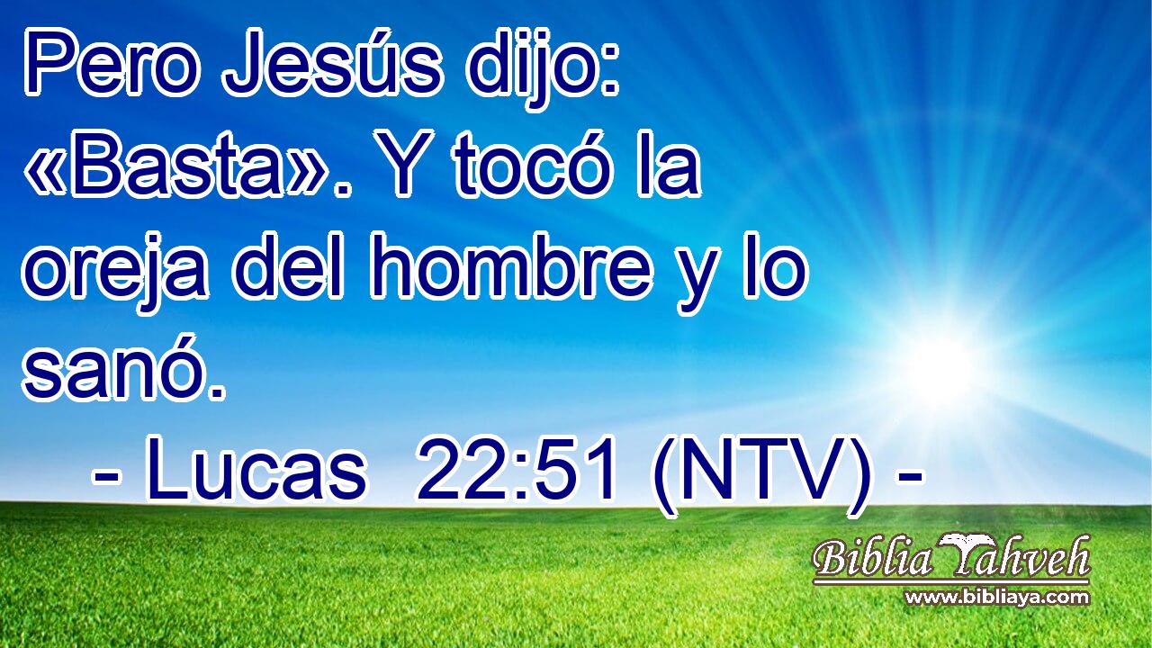 Pero Jesús dijo: «Basta». Y tocó la oreja del hombre y lo sanó.