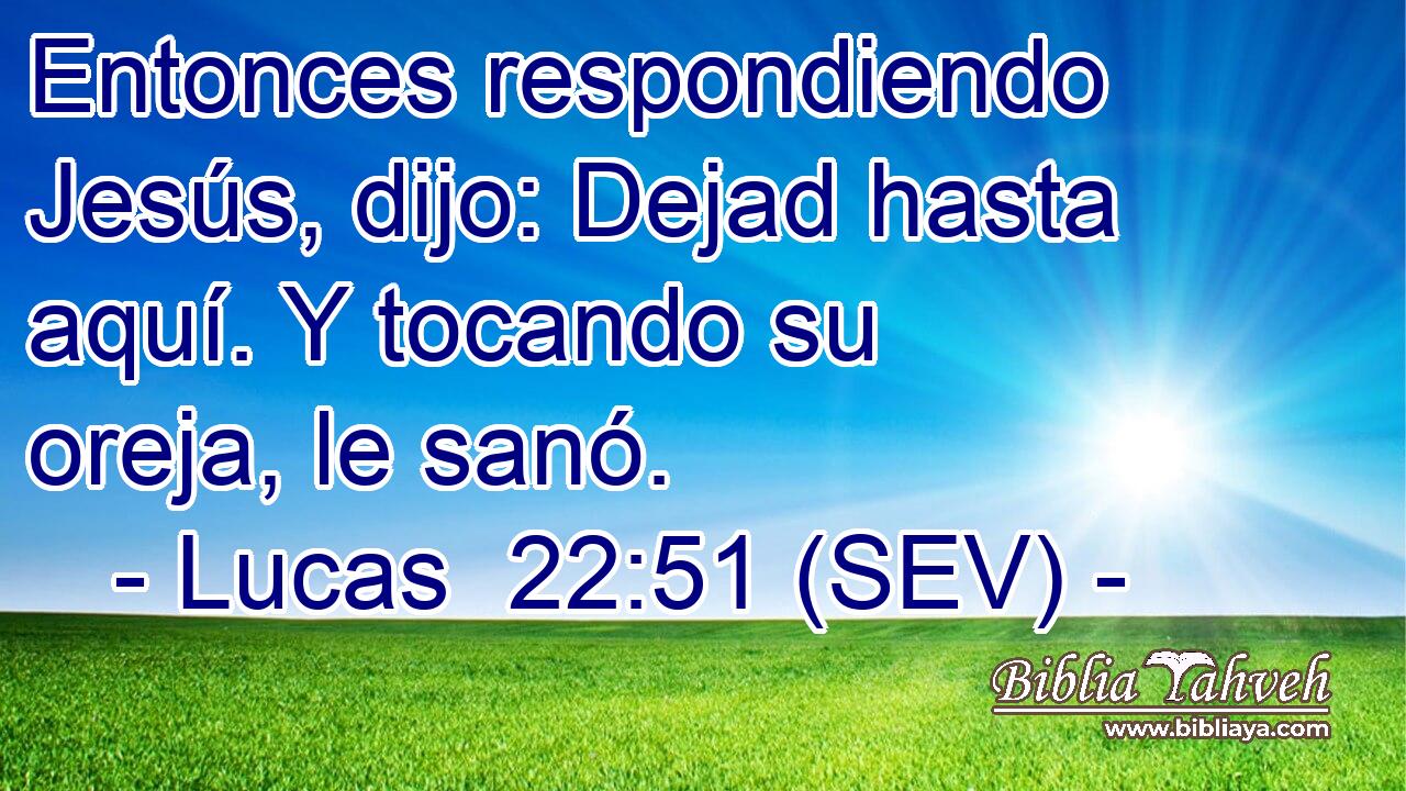 Entonces respondiendo Jesús, dijo: Dejad hasta aquí. Y tocando su oreja, le sanó.