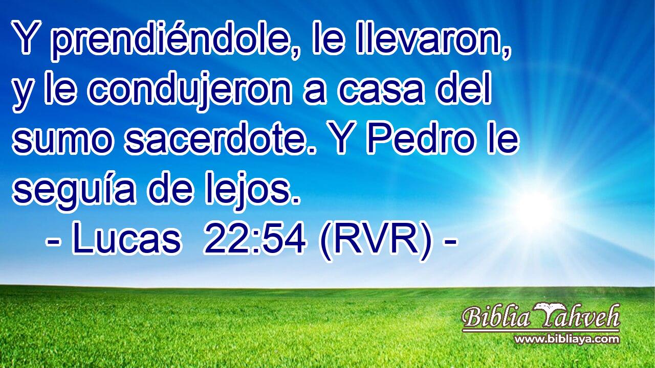 Y prendiéndole, le llevaron, y le condujeron a casa del sumo sacerdote. Y Pedro le seguía de lejos.