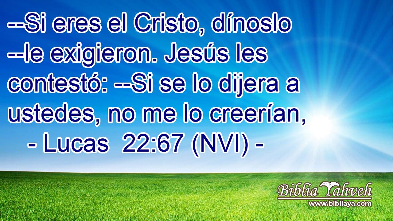  --Si eres el Cristo, dínoslo --le exigieron. Jesús les contestó: --Si se lo dijera a ustedes, no me lo creerían, 