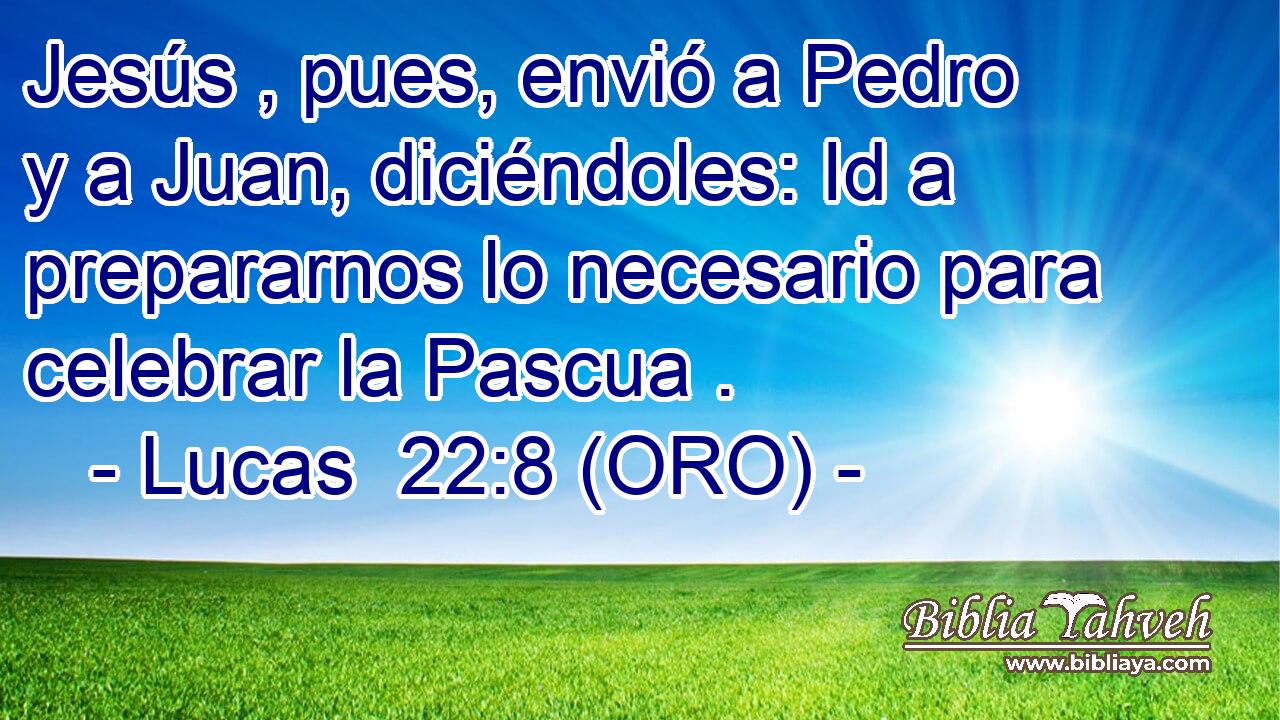  Jesús , pues, envió a Pedro y a Juan, diciéndoles: Id a prepararnos lo necesario para celebrar la Pascua . 
