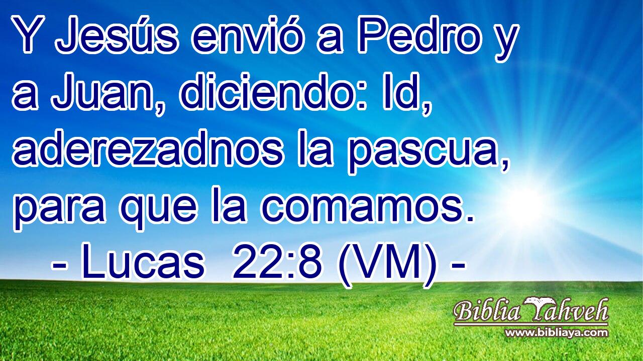  Y Jesús envió a Pedro y a Juan, diciendo: Id, aderezadnos la pascua, para que la comamos. 