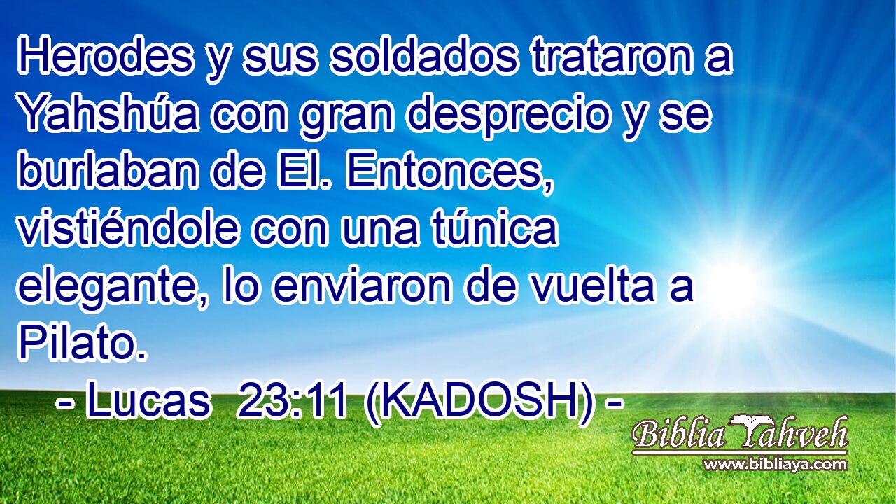  Herodes y sus soldados trataron a Yahshúa con gran desprecio y se burlaban de El. Entonces, vistiéndole con una túnica elegante, lo enviaron de vuelta a Pilato. 