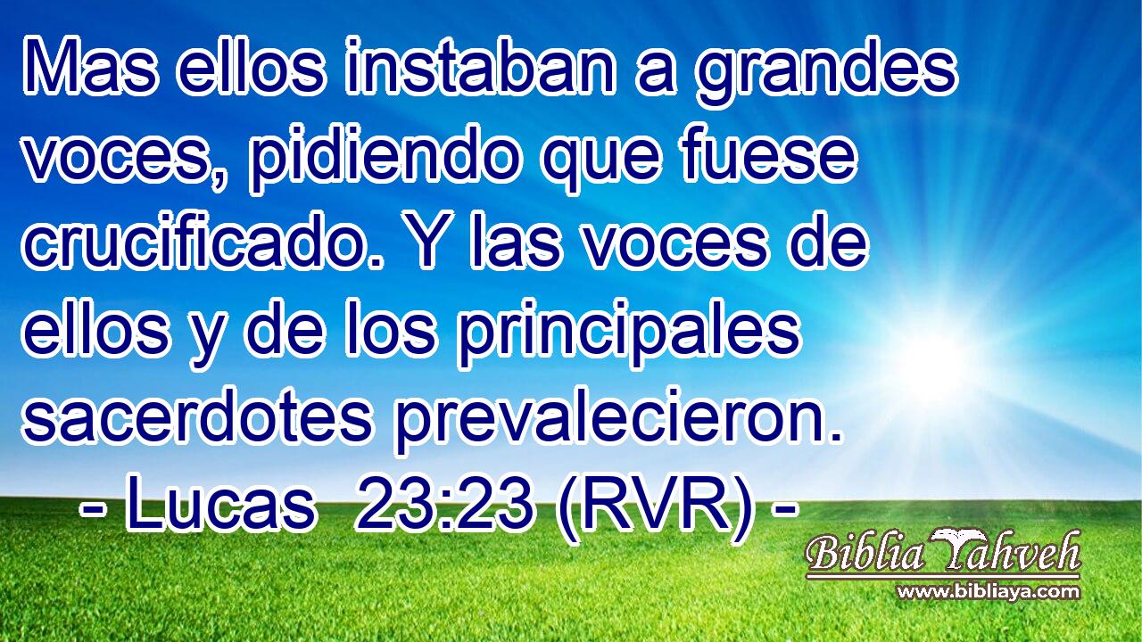 Mas ellos instaban a grandes voces, pidiendo que fuese crucificado. Y las voces de ellos y de los principales sacerdotes prevalecieron.