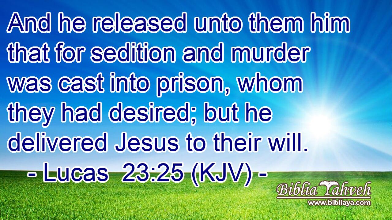 And he released unto them him that for sedition and murder was cast into prison, whom they had desired; but he delivered Jesus to their will.