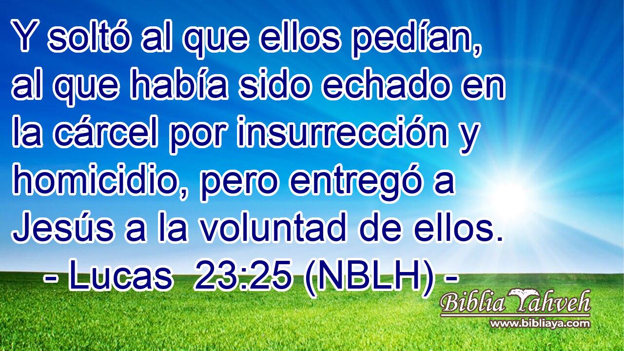  Y soltó al que ellos pedían, al que había sido echado en la cárcel por insurrección y homicidio, pero entregó a Jesús a la voluntad de ellos. 