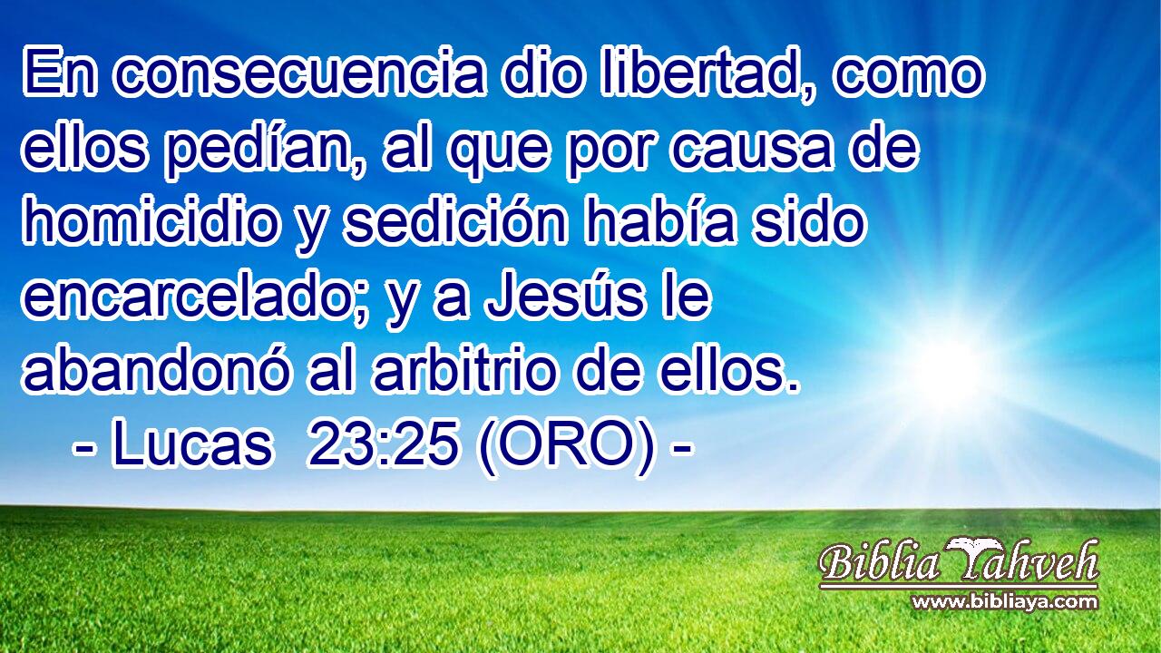  En consecuencia dio libertad, como ellos pedían, al que por causa de homicidio y sedición había sido encarcelado; y a Jesús le abandonó al arbitrio de ellos. 