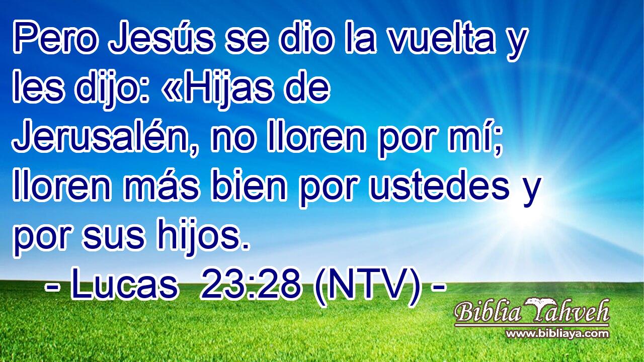 Pero Jesús se dio la vuelta y les dijo: «Hijas de Jerusalén, no lloren por mí; lloren más bien por ustedes y por sus hijos.