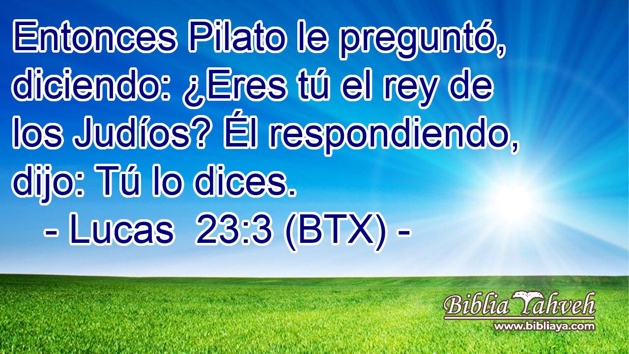 Entonces Pilato le preguntó, diciendo: ¿Eres tú el rey de los Judíos? Él respondiendo, dijo: Tú lo dices.