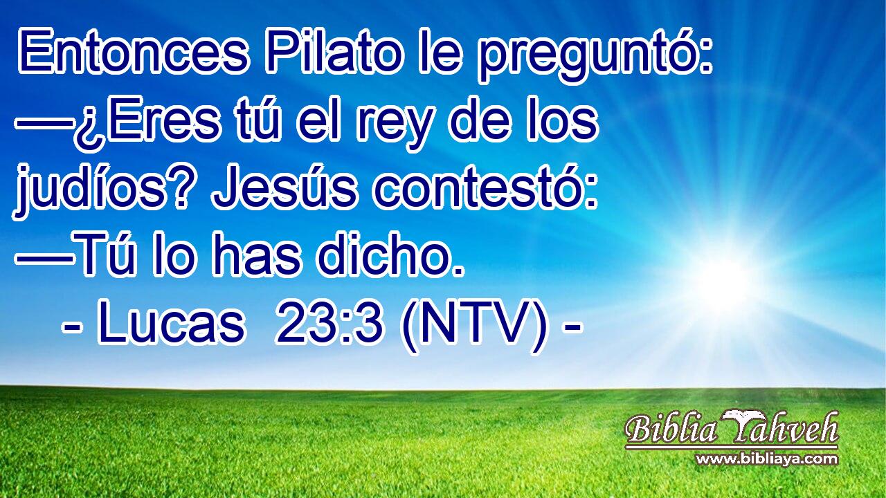 Entonces Pilato le preguntó: —¿Eres tú el rey de los judíos? Jesús contestó: —Tú lo has dicho.