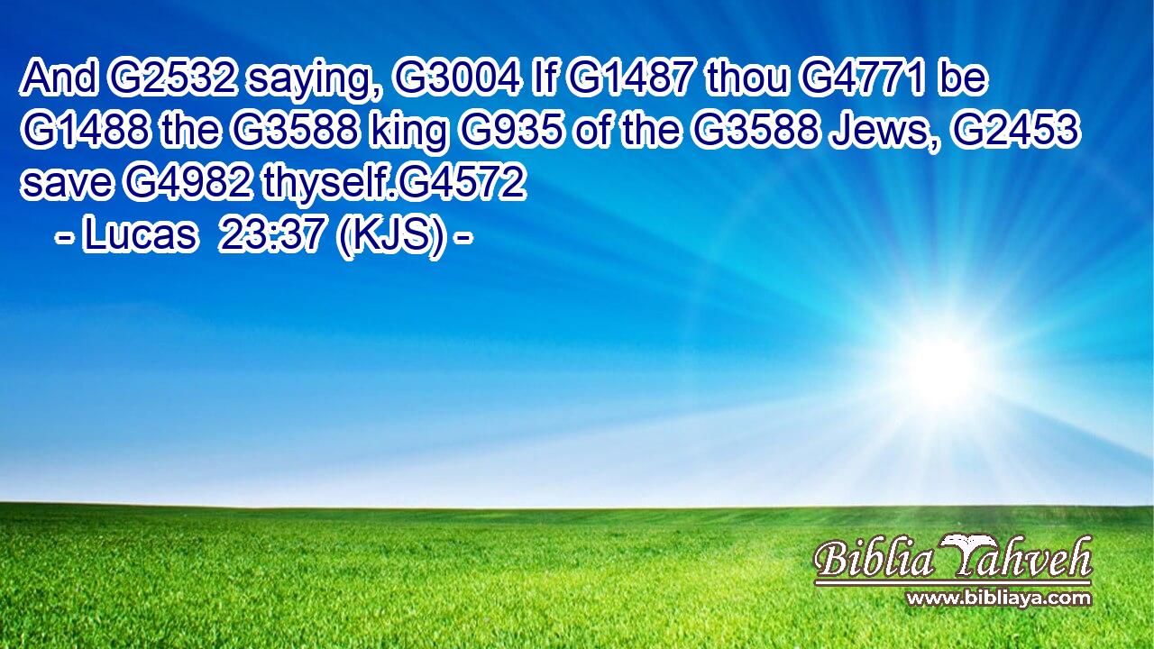 And G2532 saying, G3004 If G1487 thou G4771 be G1488 the G3588 king G935 of the G3588 Jews, G2453 save G4982 thyself.G4572