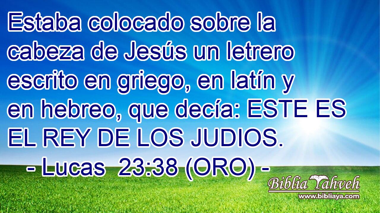  Estaba colocado sobre la cabeza de Jesús un letrero escrito en griego, en latín y en hebreo, que decía: ESTE ES EL REY DE LOS JUDIOS. 
