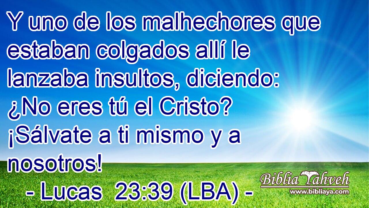 Y uno de los malhechores que estaban colgados allí le lanzaba insultos, diciendo: ¿No eres tú el Cristo? ¡Sálvate a ti mismo y a nosotros!
