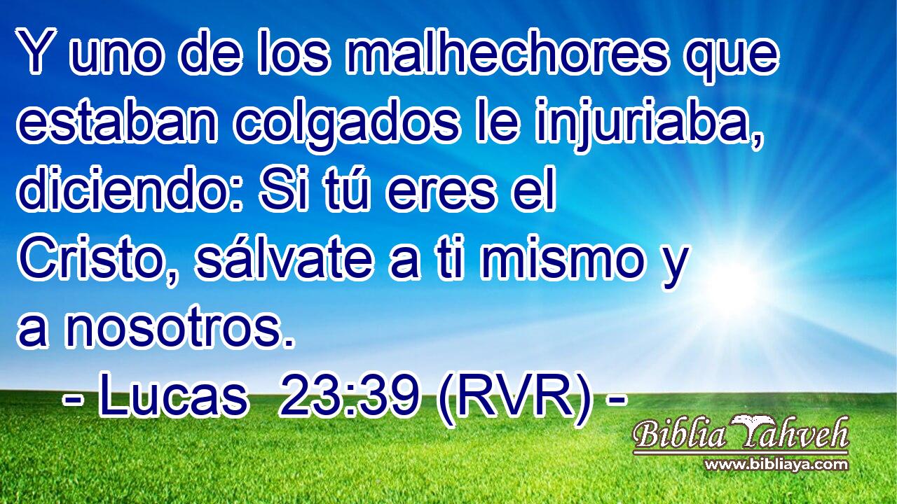 Y uno de los malhechores que estaban colgados le injuriaba, diciendo: Si tú eres el Cristo, sálvate a ti mismo y a nosotros.