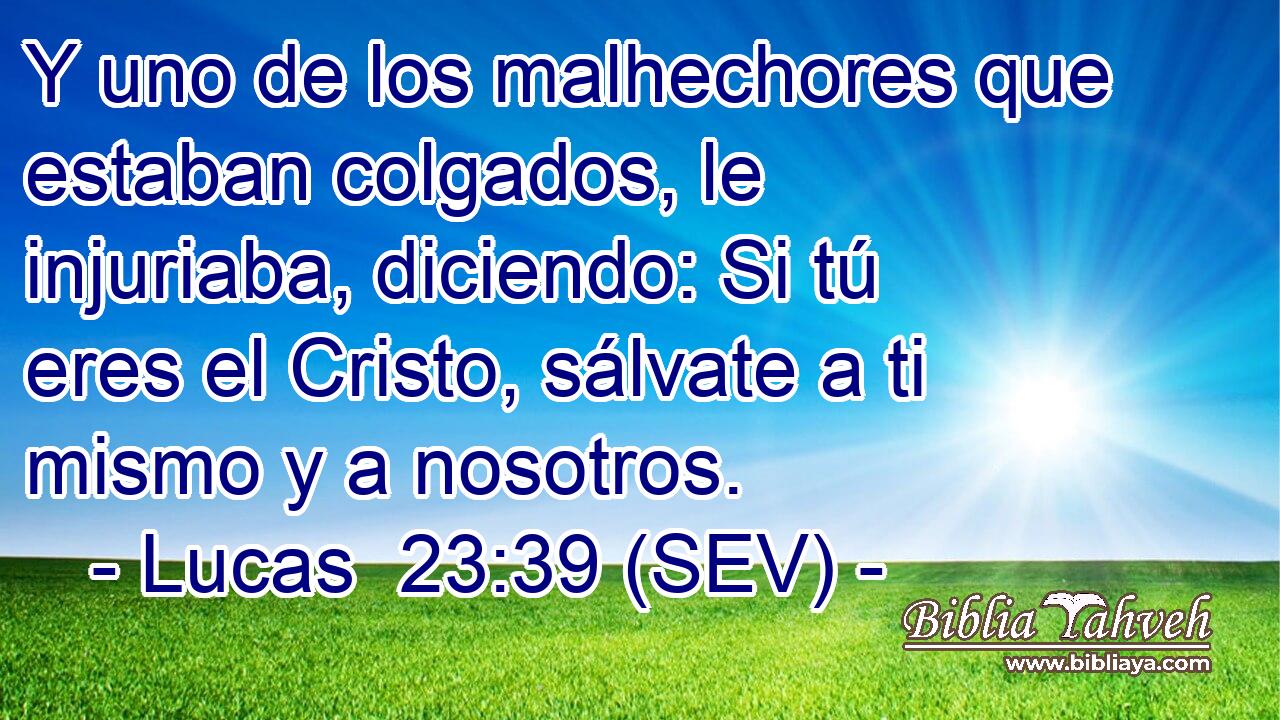 Y uno de los malhechores que estaban colgados, le injuriaba, diciendo: Si tú eres el Cristo, sálvate a ti mismo y a nosotros.