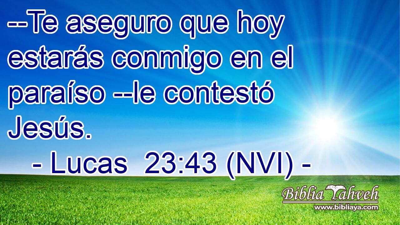  --Te aseguro que hoy estarás conmigo en el paraíso --le contestó Jesús. 