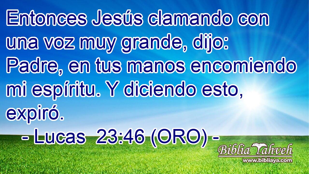  Entonces Jesús clamando con una voz muy grande, dijo: Padre, en tus manos encomiendo mi espíritu. Y diciendo esto, expiró. 