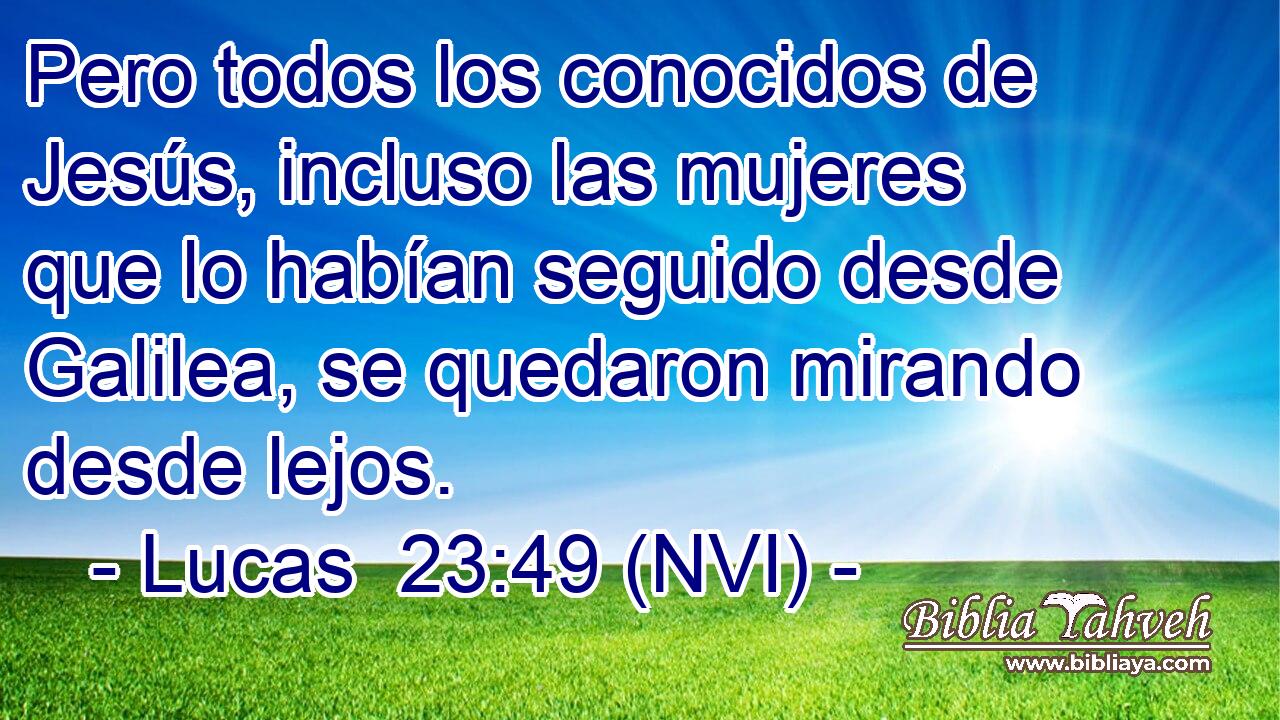  Pero todos los conocidos de Jesús, incluso las mujeres que lo habían seguido desde Galilea, se quedaron mirando desde lejos. 