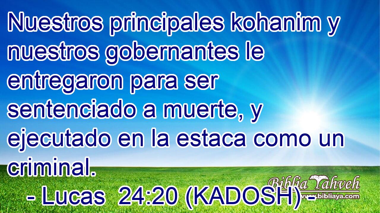  Nuestros principales kohanim y nuestros gobernantes le entregaron para ser sentenciado a muerte, y ejecutado en la estaca como un criminal. 