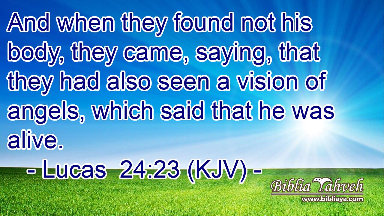 And when they found not his body, they came, saying, that they had also seen a vision of angels, which said that he was alive.
