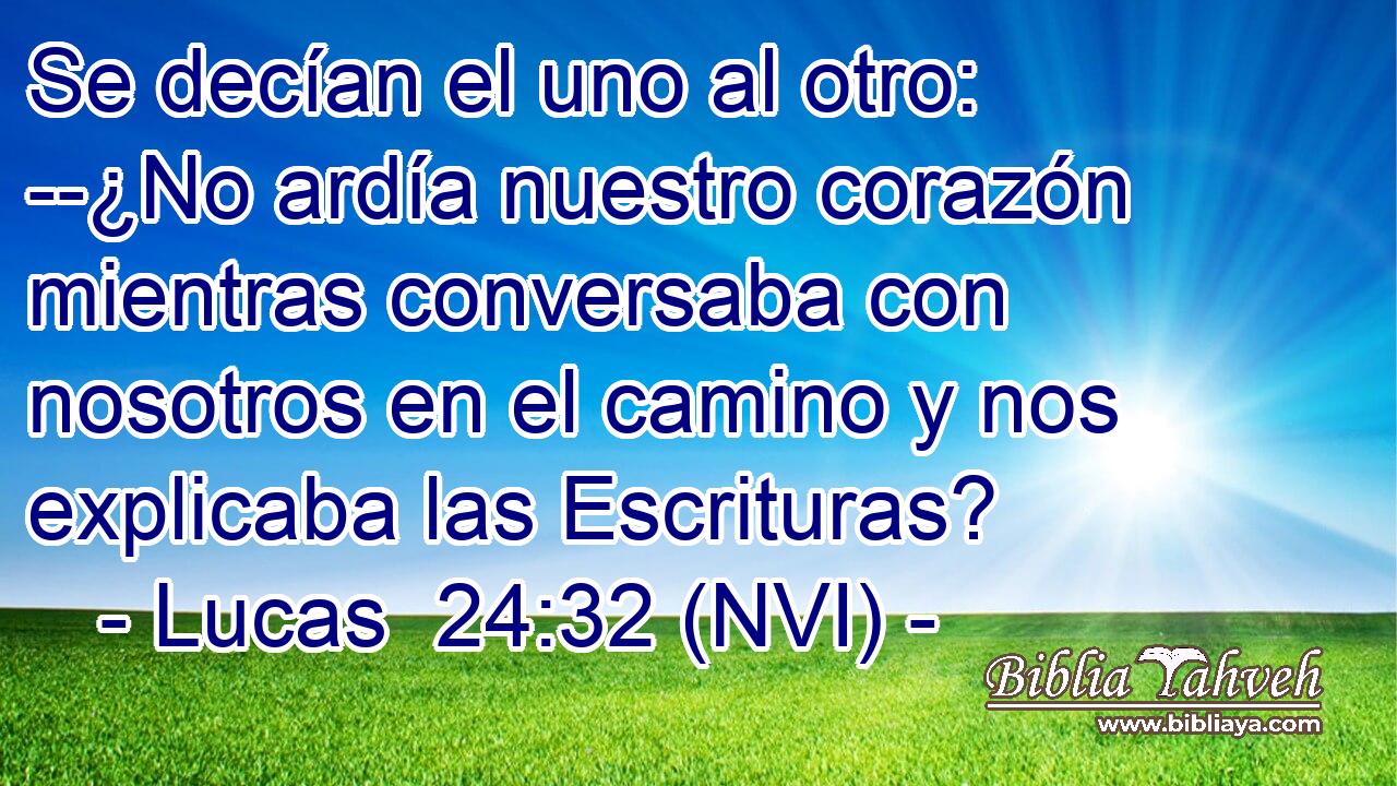  Se decían el uno al otro: --¿No ardía nuestro corazón mientras conversaba con nosotros en el camino y nos explicaba las Escrituras? 
