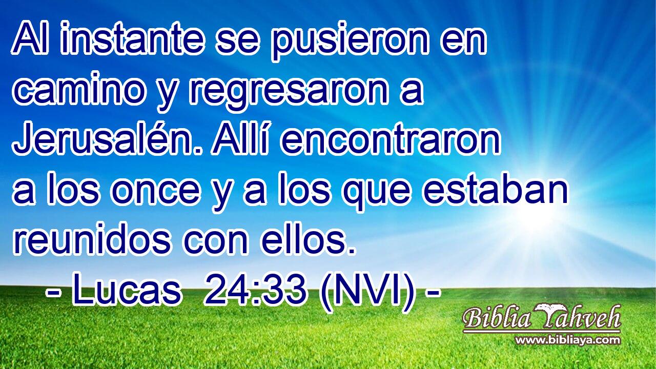  Al instante se pusieron en camino y regresaron a Jerusalén. Allí encontraron a los once y a los que estaban reunidos con ellos. 