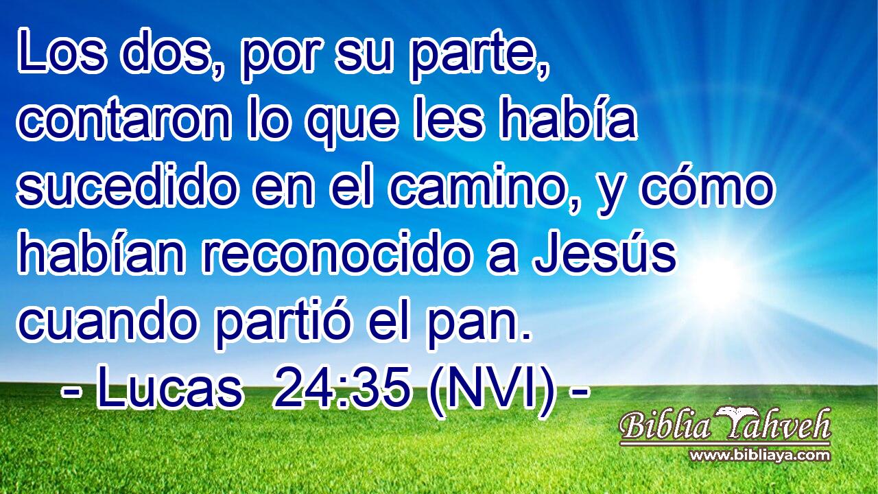 Los dos, por su parte, contaron lo que les había sucedido en el camino, y cómo habían reconocido a Jesús cuando partió el pan. 