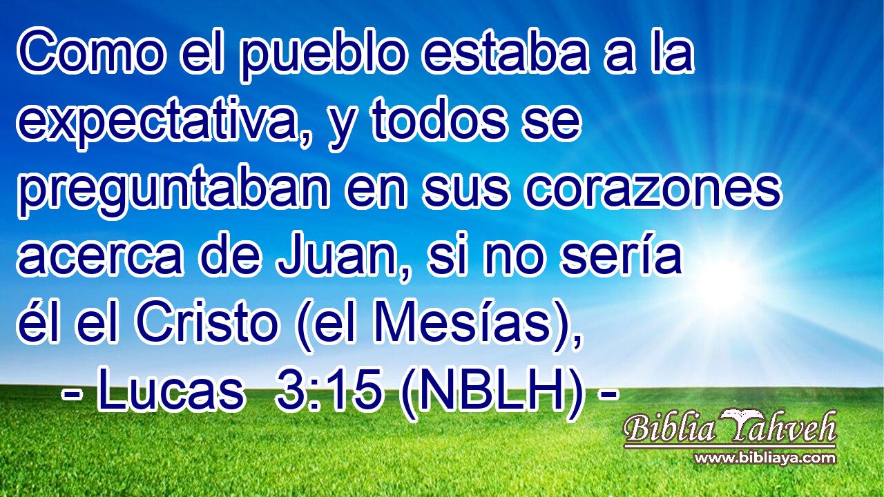  Como el pueblo estaba a la expectativa, y todos se preguntaban en sus corazones acerca de Juan, si no sería él el Cristo (el Mesías), 