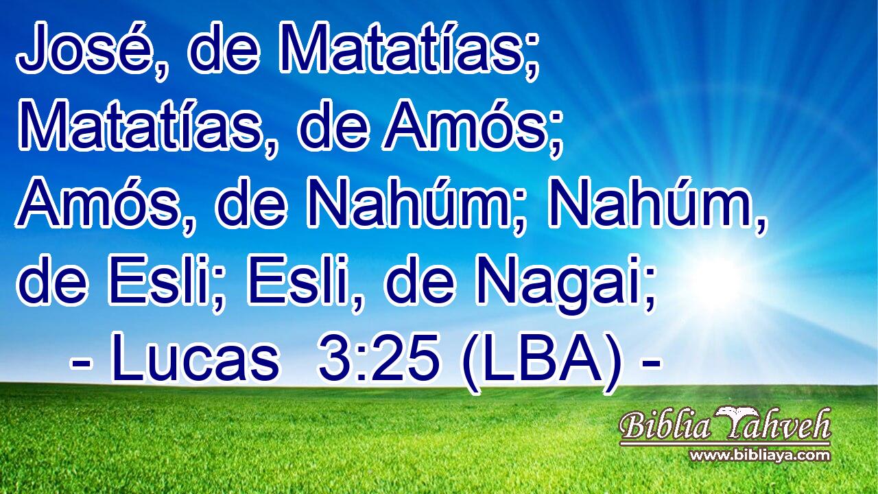 José, de Matatías; Matatías, de Amós; Amós, de Nahúm; Nahúm, de Esli; Esli, de Nagai;