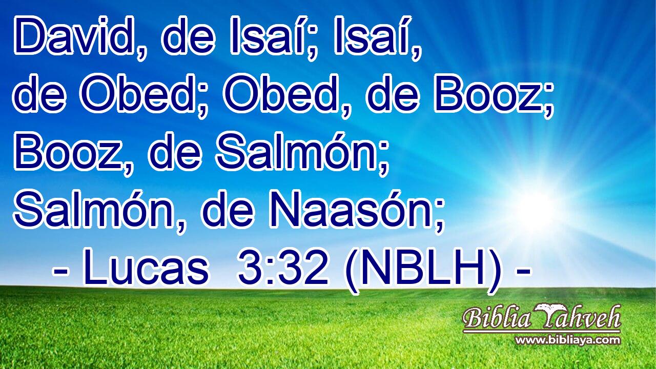  David, de Isaí; Isaí, de Obed; Obed, de Booz; Booz, de Salmón; Salmón, de Naasón; 