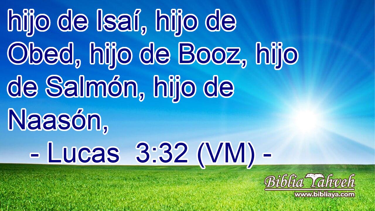 hijo de Isaí, hijo de Obed, hijo de Booz, hijo de Salmón, hijo de Naasón, 