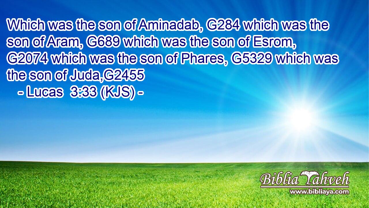 Which was the son of Aminadab, G284 which was the son of Aram, G689 which was the son of Esrom, G2074 which was the son of Phares, G5329 which was the son of Juda,G2455