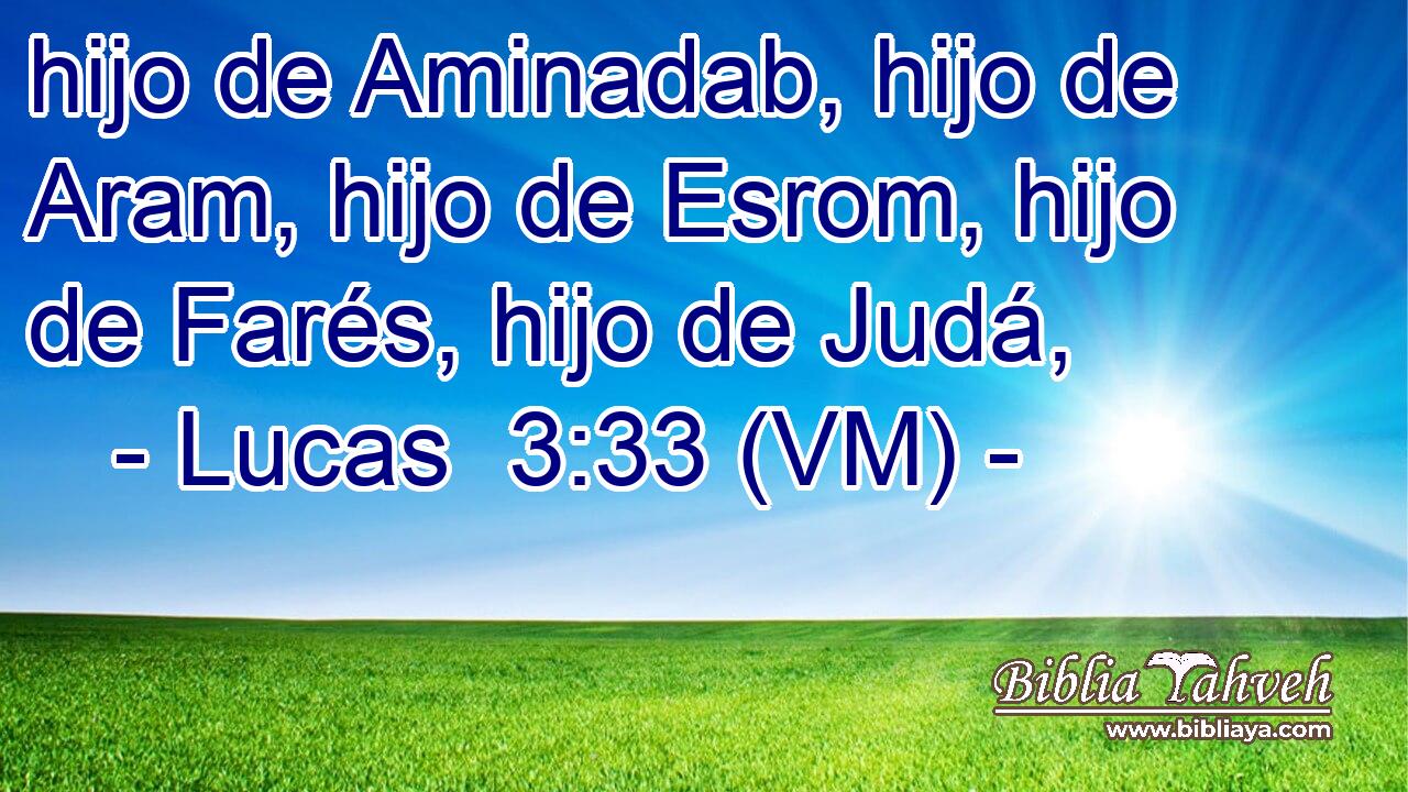  hijo de Aminadab, hijo de Aram, hijo de Esrom, hijo de Farés, hijo de Judá, 