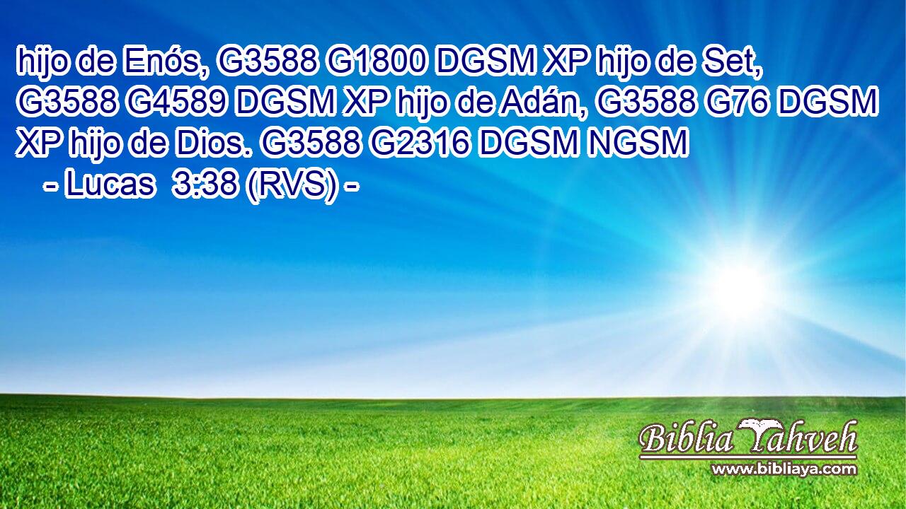 hijo de Enós, G3588 G1800 DGSM XP hijo de Set, G3588 G4589 DGSM XP hijo de Adán, G3588 G76 DGSM XP hijo de Dios. G3588 G2316 DGSM NGSM 