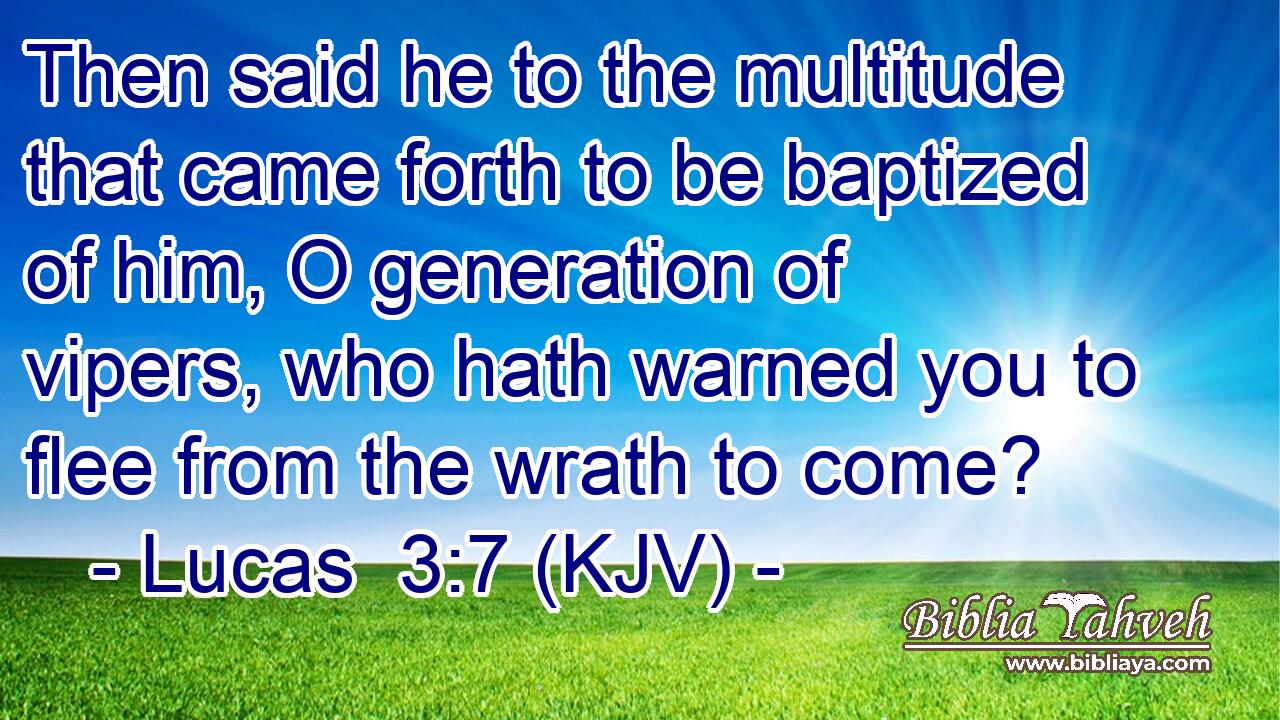 Then said he to the multitude that came forth to be baptized of him, O generation of vipers, who hath warned you to flee from the wrath to come?