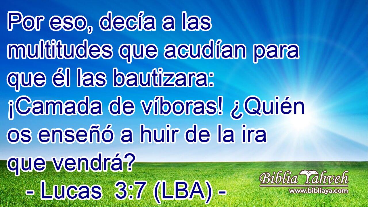 Por eso, decía a las multitudes que acudían para que él las bautizara: ¡Camada de víboras! ¿Quién os enseñó a huir de la ira que vendrá?