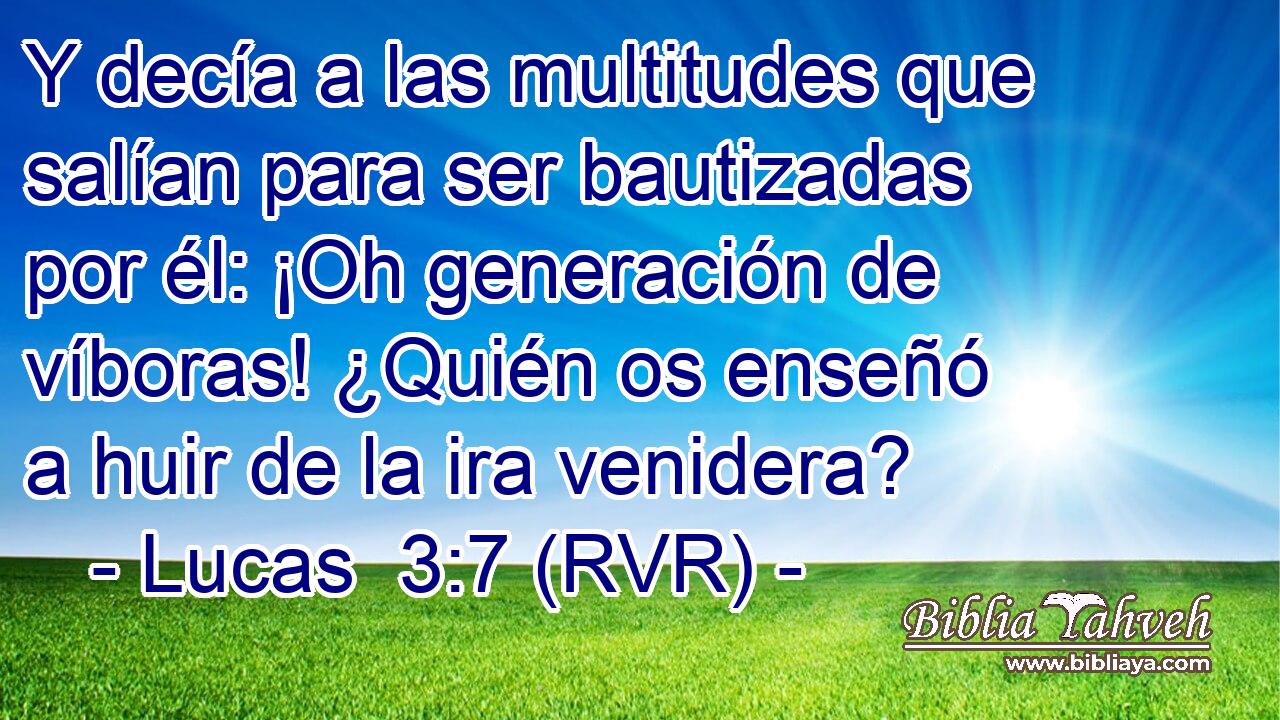 Y decía a las multitudes que salían para ser bautizadas por él: ¡Oh generación de víboras! ¿Quién os enseñó a huir de la ira venidera?