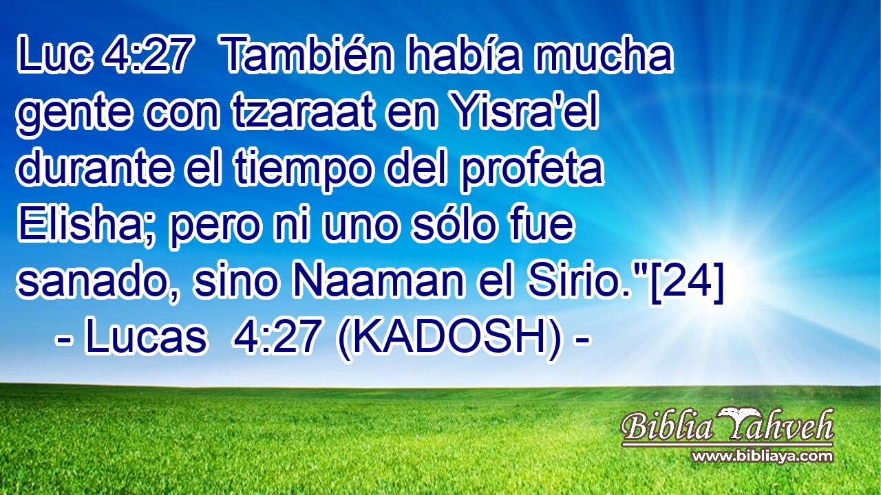  También había mucha gente con tzaraat en Yisra'el durante el tiempo del profeta Elisha; pero ni uno sólo fue sanado, sino Naaman el Sirio.