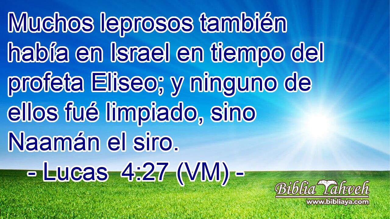  Muchos leprosos también había en Israel en tiempo del profeta Eliseo; y ninguno de ellos fué limpiado, sino Naamán el siro. 