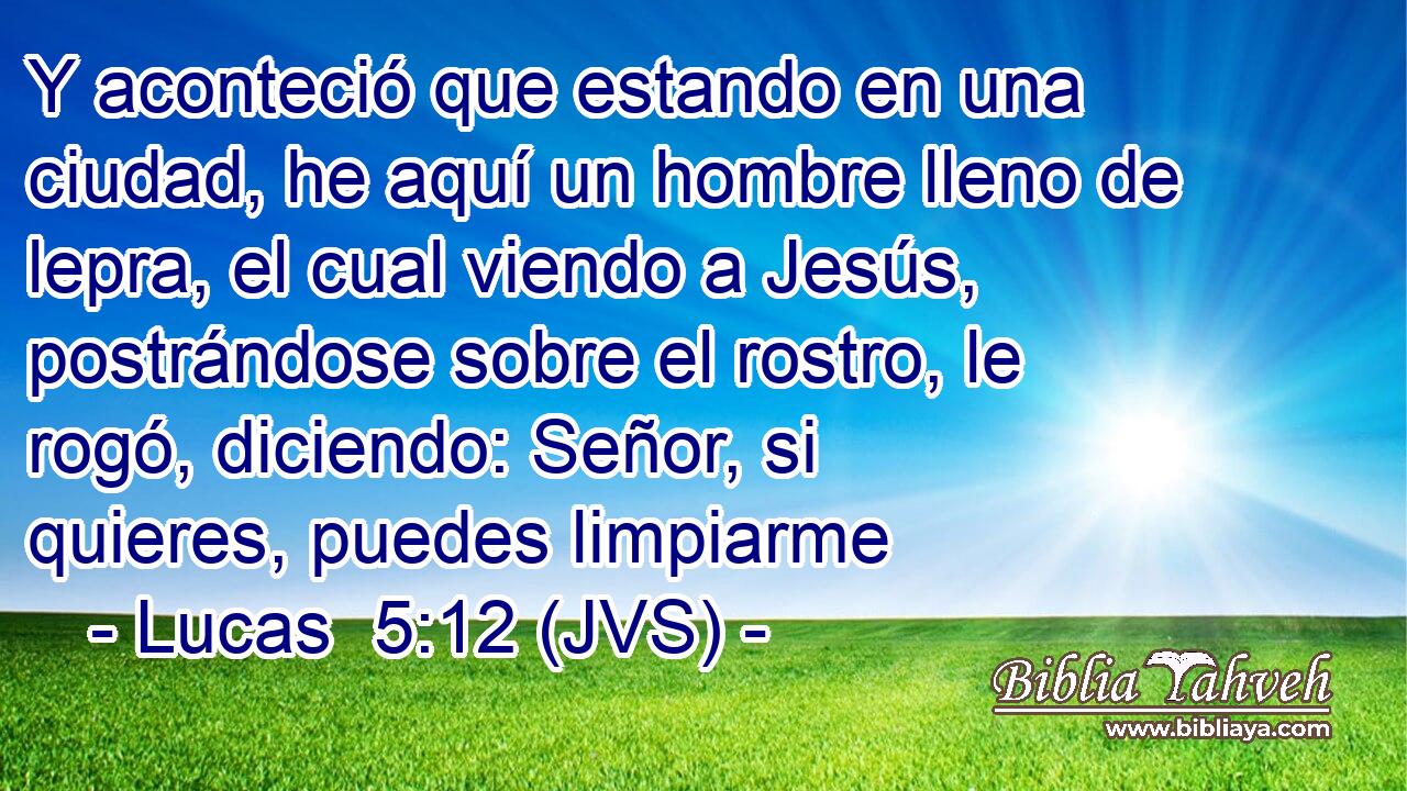 Y aconteció que estando en una ciudad, he aquí un hombre lleno de lepra, el cual viendo a Jesús, postrándose sobre el rostro, le rogó, diciendo: Señor, si quieres, puedes limpiarme