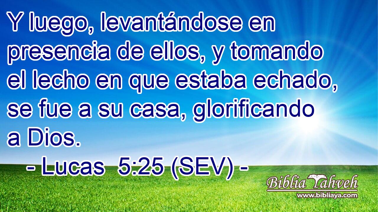 Y luego, levantándose en presencia de ellos, y tomando el lecho en que estaba echado, se fue a su casa, glorificando a Dios.
