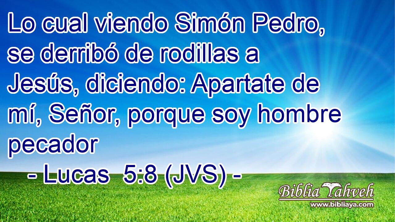 Lo cual viendo Simón Pedro, se derribó de rodillas a Jesús, diciendo: Apartate de mí, Señor, porque soy hombre pecador