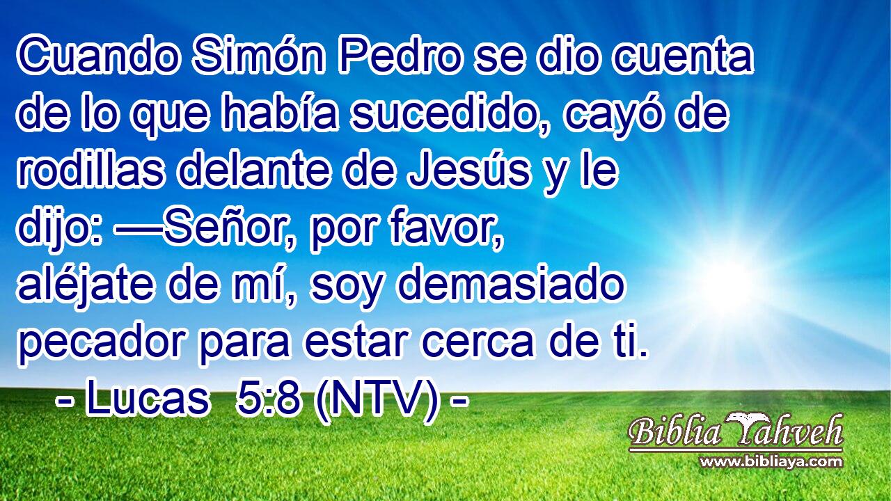 Cuando Simón Pedro se dio cuenta de lo que había sucedido, cayó de rodillas delante de Jesús y le dijo: —Señor, por favor, aléjate de mí, soy demasiado pecador para estar cerca de ti.