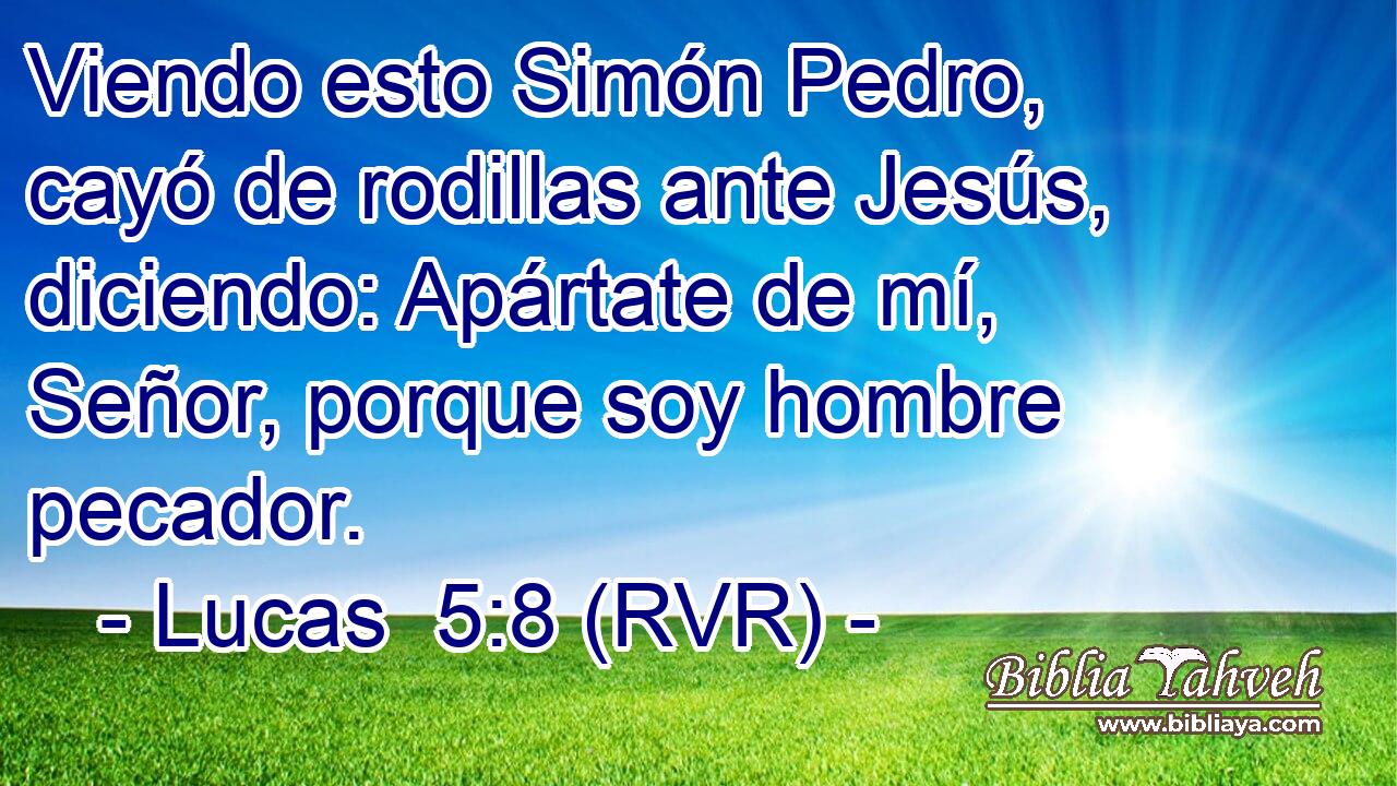 Viendo esto Simón Pedro, cayó de rodillas ante Jesús, diciendo: Apártate de mí, Señor, porque soy hombre pecador.