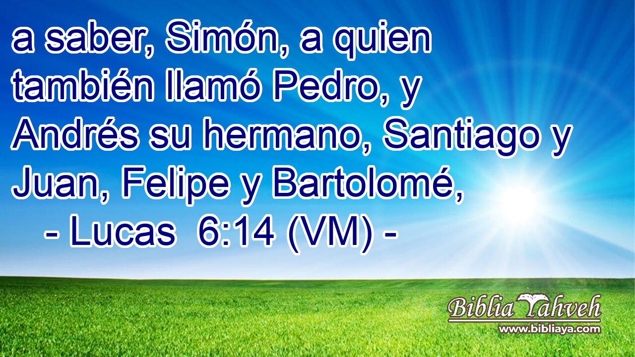  a saber, Simón, a quien también llamó Pedro, y Andrés su hermano, Santiago y Juan, Felipe y Bartolomé, 