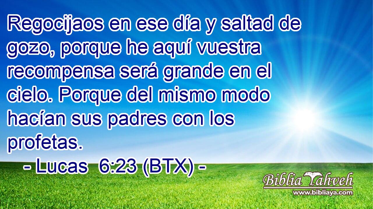 Regocijaos en ese día y saltad de gozo, porque he aquí vuestra recompensa será grande en el cielo. Porque del mismo modo hacían sus padres con los profetas.