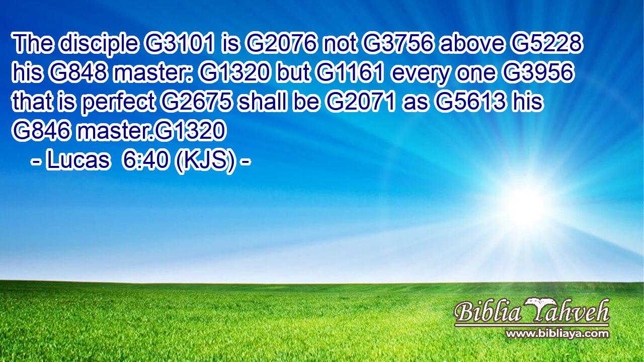 The disciple G3101 is G2076 not G3756 above G5228 his G848 master: G1320 but G1161 every one G3956 that is perfect G2675 shall be G2071 as G5613 his G846 master.G1320